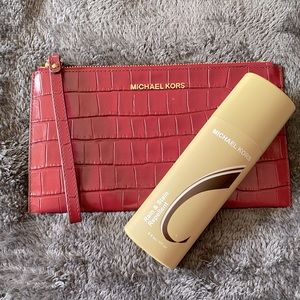 Red MK zipper clutch & rain/stain repellent